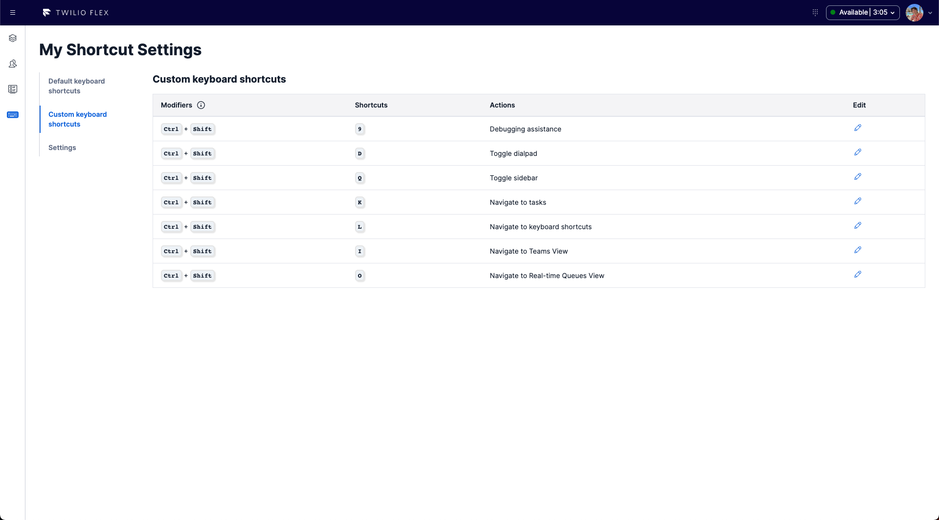 Custom keyboard shortcuts