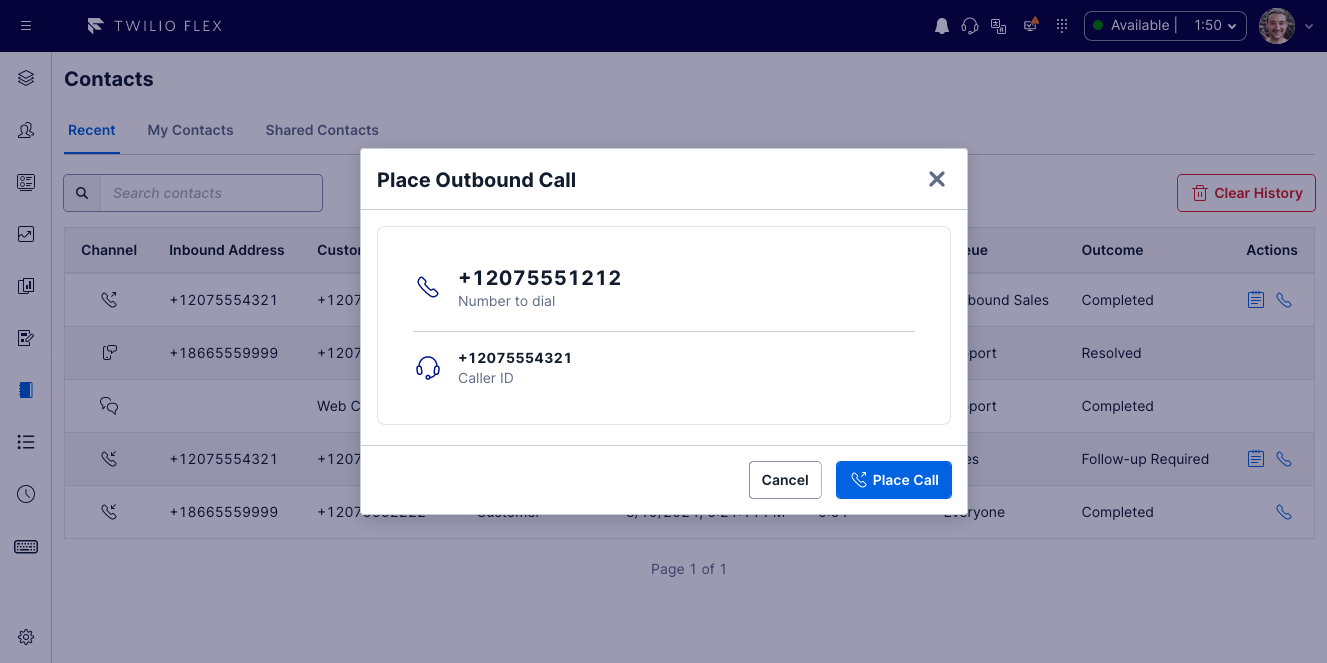 Placing call screenshot